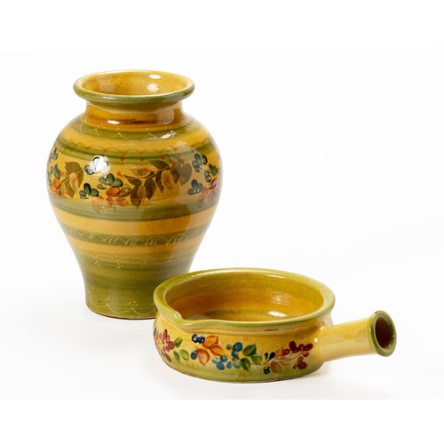 442 - AN ITALIAN GLAZED TERRACOTTA VASE AND DISH