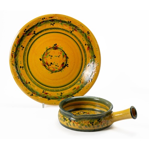 443 - AN ITALIAN GLAZED TERRACOTTA PLATTER AND DISH