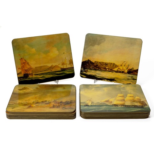 444 - A SET OF TWELVE HARDBOARD PLACEMATS DEPICTING 18TH CENTURY-STYLE SOUTH AFRICAN COASTAL SCENES