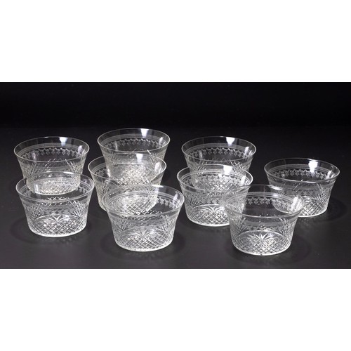 311 - A SET OF NINE FINELY ENGRAVED GLASS BOWLS, 19TH CENTURY