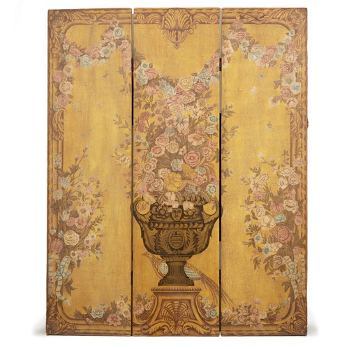 112 - A THREE PANEL FOLDING SCREEN