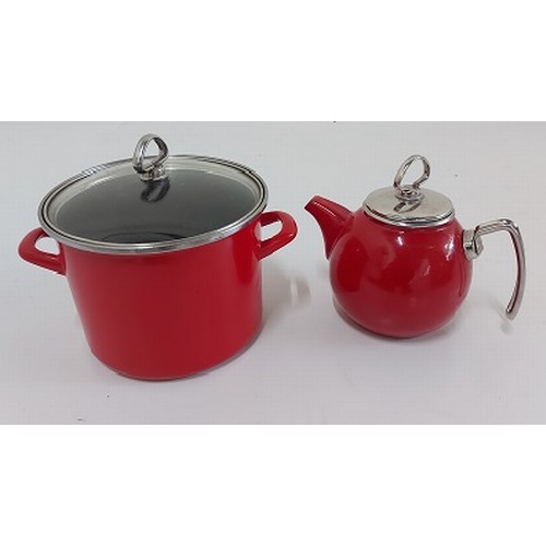 300 - A CHANTAL RED ENAMEL POT AND COVER