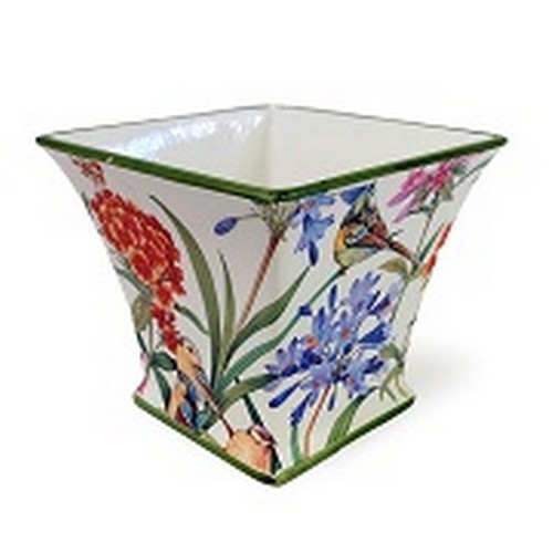 377 - A SQUARE CERAMIC POT-PLANT HOLDER