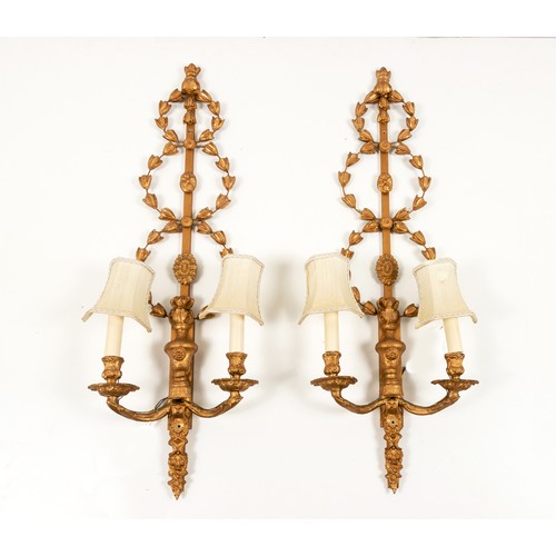 614 - A PAIR OF GILTWOOD TWO LIGHT SCONCES