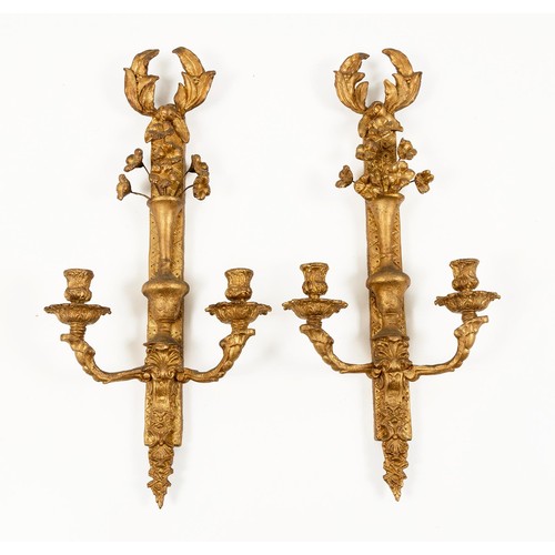 105 - A PAIR OF GILTWOOD TWO LIGHT SCONCES