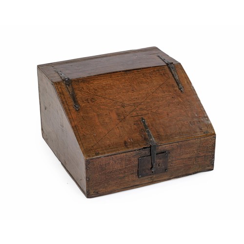 615 - AN OAK STATIONERY BOX, 19TH CENTURY