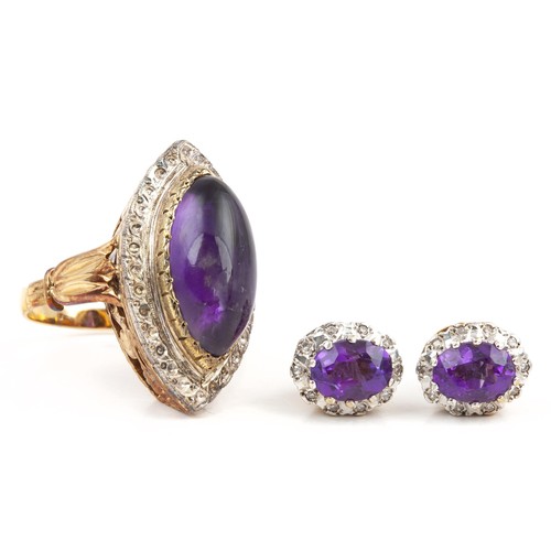 14 - A SUIT OF AMETHYST AND DIAMOND JEWELLERY