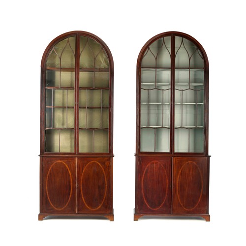 1351 - A PAIR OF GEORGE III STYLE INLAID MAHOGANY CABINETS