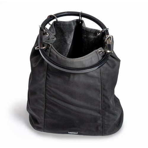 295 - A GUCCI BLACK NYLON RING BUCKET BAG