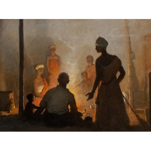 443 - Walter Gilbert Wiles (South African 1875 - 1966)  FIGURES AROUND A FIRE