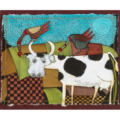 485 - Pieter van der Westhuizen (South African 1931 - 2008) COW AND CHICKENS