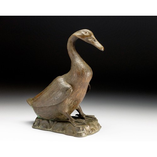 623 - A CHINESE BRONZE MODEL OF A DUCK, LATE 19TH/EARLY 20TH CENTURY