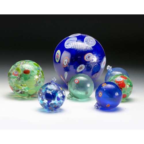 579 - A COLLECTION OF SEVEN ASSORTED MURANO GLASS HAND-BLOWN BAUBLES