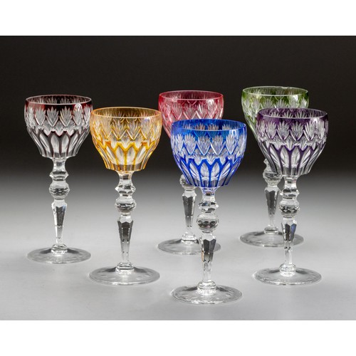 578 - A HARLEQUIN SET OF SIX WINE GOBLETS