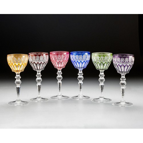 578 - A HARLEQUIN SET OF SIX WINE GOBLETS