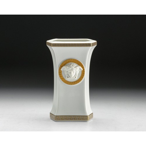 569 - A ROSENTHAL VERSACE WHITE AND GOLD 'GORGONA' VASE