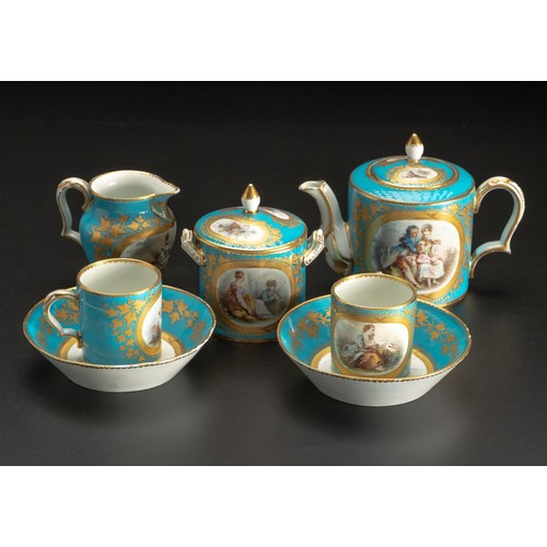 562 - A SEVRES-STYLE TURQUOISE-GROUND PART COFFEE SERVICE