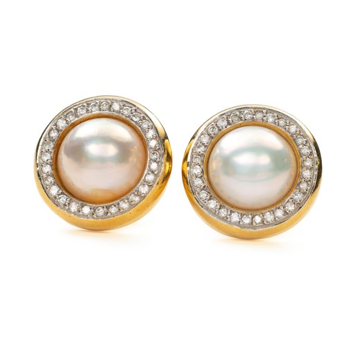 876 - A PAIR OF MABÉ PEARL AND DIAMOND EARRINGS