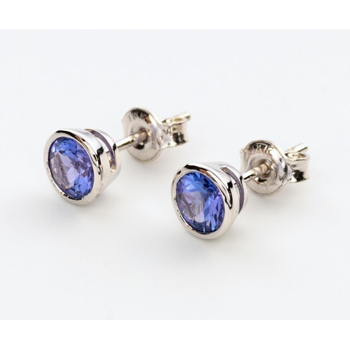 892 - A PAIR OF TANZANITE EAR STUDS