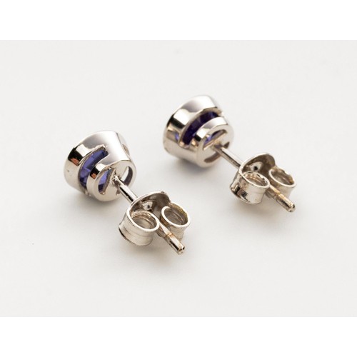 892 - A PAIR OF TANZANITE EAR STUDS