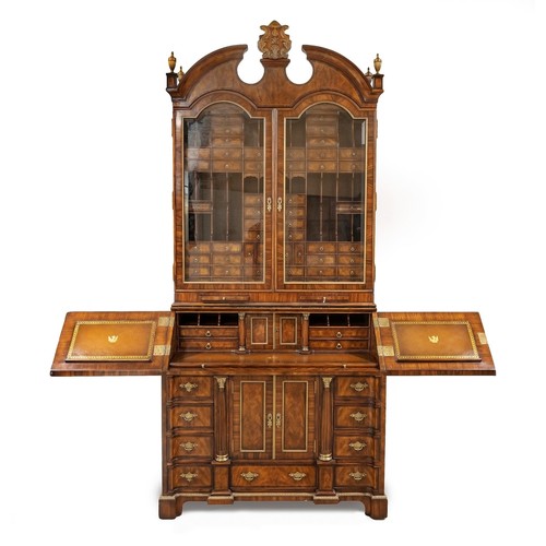 335 - A FLAME MAHOGANY AND MORADO BANDED ALTHORP SECRETAIRE BOOKCASE CABINET, MANUFACTURED BY THEODORE ALE... 