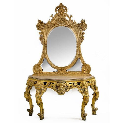 336 - A GILTWOOD CONSOLE TABLE AND MIRROR