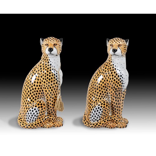 555 - TWO LARGE DECORATIVE CERAMIC CHEETAHS, MODERN