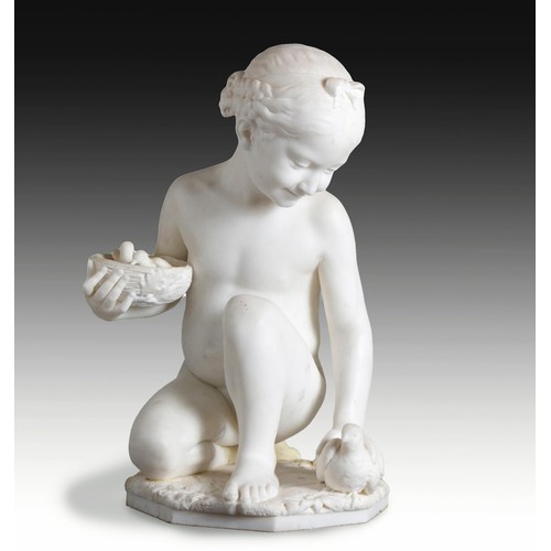 572 - AN ITALIAN WHITE MARBLE SCULPTURE OF A YOUNG GIRL WITH A DOVE, 18TH CENTURY