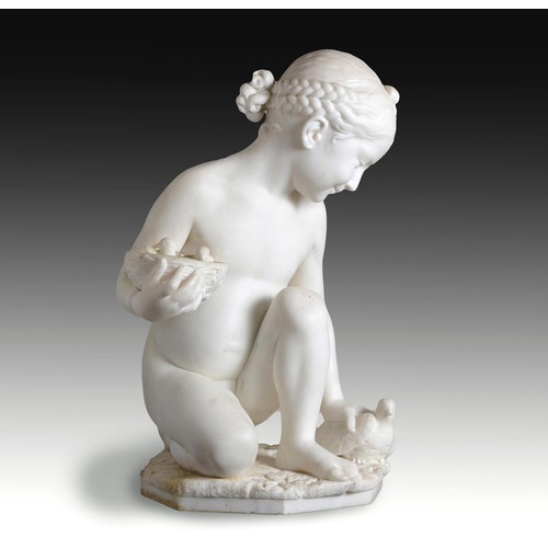 572 - AN ITALIAN WHITE MARBLE SCULPTURE OF A YOUNG GIRL WITH A DOVE, 18TH CENTURY