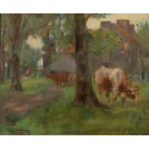 469 - Sir David Murray, R.A. (English 1849 - 1933) CATTLE GRAZING IN A MEADOW BY A HOUSE