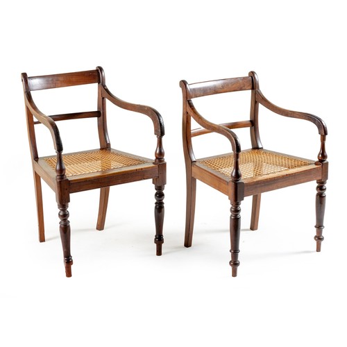 228 - A NEAR PAIR OF CAPE STINKWOOD REGENCY ARMCHAIRS