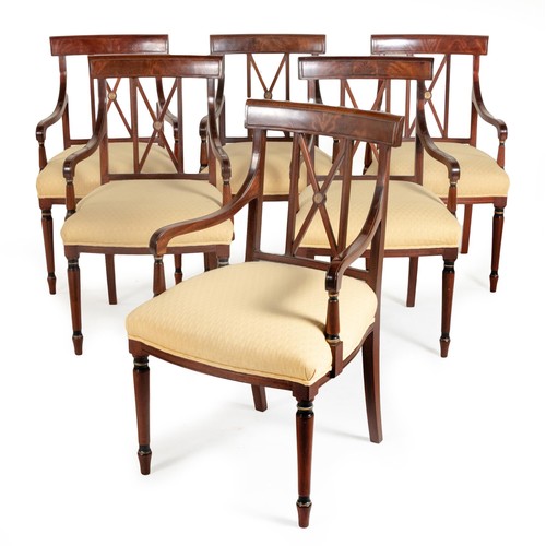 260 - A SET OF SIX MAHOGANY AND UPHOLSTERED DINING CHAIRS, MODERN