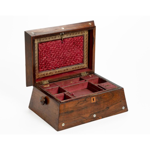 72 - A ROSEWOOD AND INLAID SEWING BOX, 19TH CENTURY