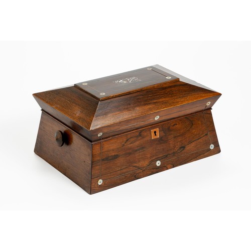 72 - A ROSEWOOD AND INLAID SEWING BOX, 19TH CENTURY