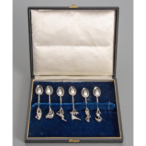 992 - A CASED SET OF SIX SILVER MOCHA SPOONS, IMPRESSED 900