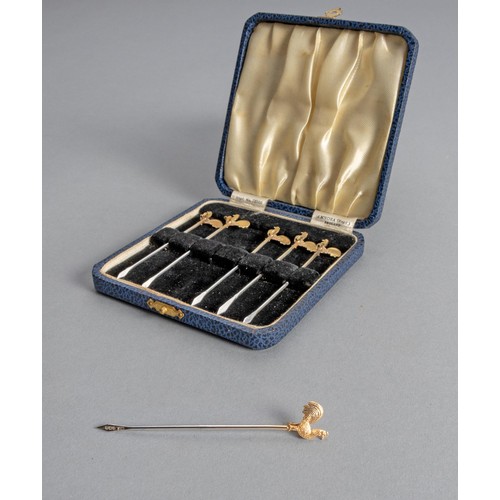 991 - A GEORGE V CASED SET OF SIX SILVER COCKTAIL PICKS