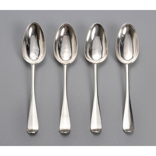 982 - FOUR GEORGE III SILVER OLD ENGLISH PATTERN SERVING SPOONS, MAKERS MARK RUBBED, EDINBURGH, 1773