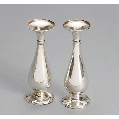 1044 - A PAIR OF GEORGE V SILVER POSY VASES, CHARLES EDWARDS, LONDON, 1913