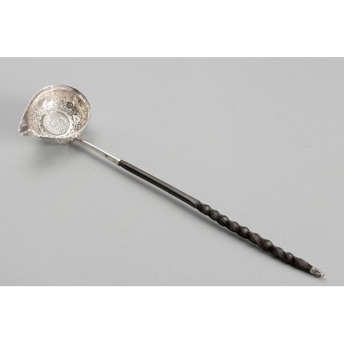 1074 - A SILVER TODDY LADLE, MAKER AND DATE MARK INDISTINCT