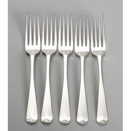 1002 - FIVE GEORGE IV SILVER OLD ENGLISH PATTERN TABLE FORKS, POSSIBLY FRANKLIN AND SONS, EDINBURGH, 1826