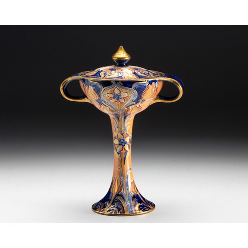 567 - A MOORCROFT MCINTYRE FLORIAN WARE 'ALHAMBRA' PATTERN CHALICE AND COVER, LATE 19TH CENTURY