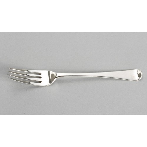 998 - A GEORGE III SILVER OLD ENGLISH PATTERN TABLE FORK, MAKERS MARK RUBBED, LONDON, 1810