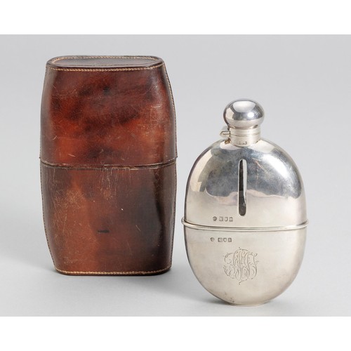 1032 - AN EDWARD VII SILVER HIP FLASK, WILLIAM HUTTON AND SONS LTD, LONDON, 1906