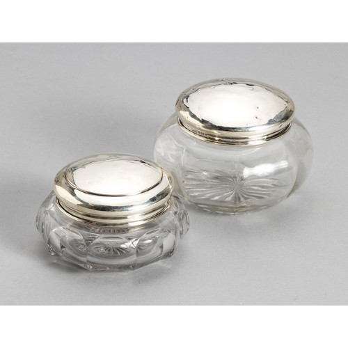 1052 - A GEORGE V SILVER MOUNTED GLASS JAR, CC MAY AND SONS, LONDON, 1922