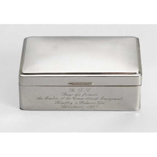 1068 - AN ELIZABETH II SILVER CIGAR BOX, ADIE BROTHERS LTD, BIRMINGHAM, 1955