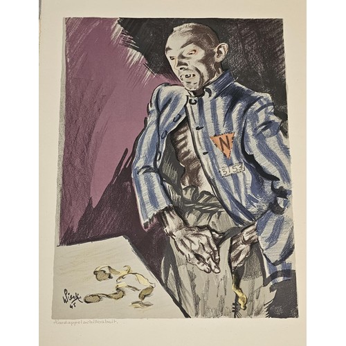 144 - A COMPLETE SET OF SEVEN ORIGINAL COLOURED LITHOGRAPHS FROM BUCHENWALD CONCENTRATION CAMP