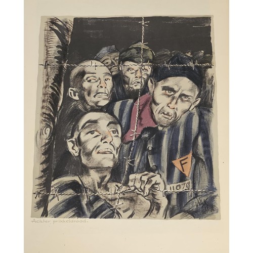 144 - A COMPLETE SET OF SEVEN ORIGINAL COLOURED LITHOGRAPHS FROM BUCHENWALD CONCENTRATION CAMP