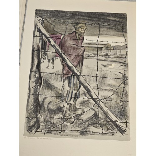 144 - A COMPLETE SET OF SEVEN ORIGINAL COLOURED LITHOGRAPHS FROM BUCHENWALD CONCENTRATION CAMP