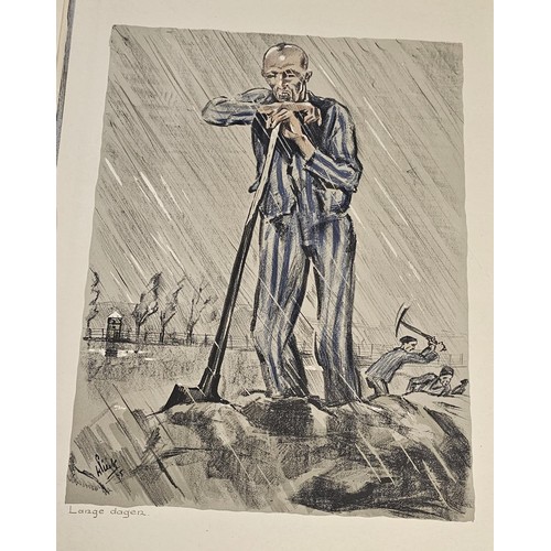 144 - A COMPLETE SET OF SEVEN ORIGINAL COLOURED LITHOGRAPHS FROM BUCHENWALD CONCENTRATION CAMP