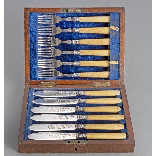 1119 - A CASED SET OF SIX ELECTROPLATE FISH KNIVES AND FISH FORKS